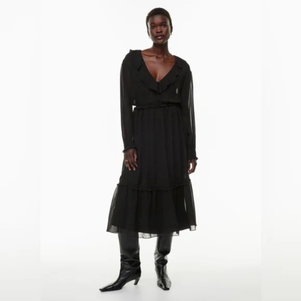 Wilfred Black Long-Sleeve Ruffled Midi Dress- Large